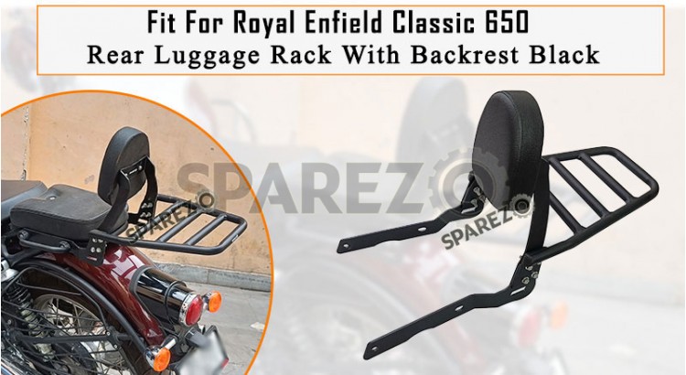 Fit For Royal Enfield Classic 650 Rear Luggage Rack With Backrest Black - SPAREZO